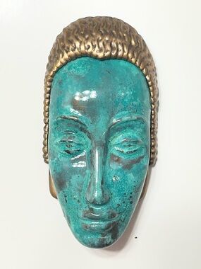 Vintage Signed ART DECO 89 #B067 Enameled Turquoise Colored Head Pin Brooch
